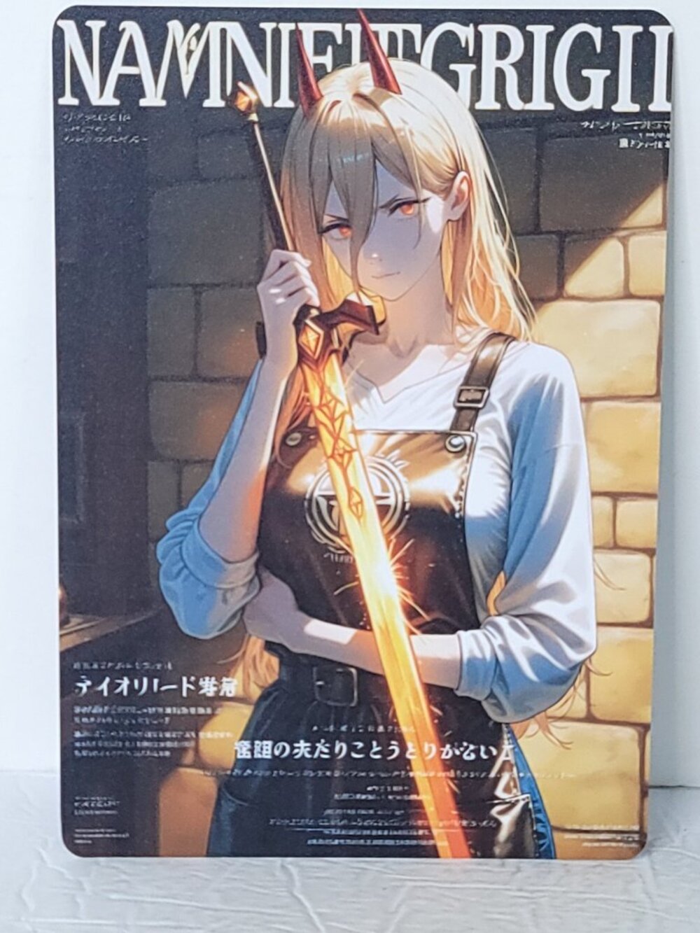 Power Glowing Sword Waifu Card Anime Girl Wall Art Oversized Board A4
